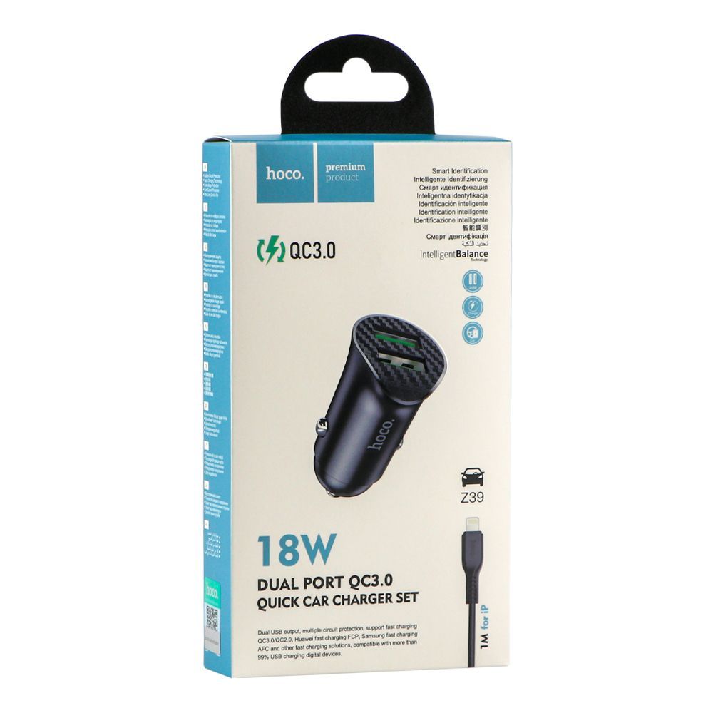 Автомобільний Зарядний Пристрій Hoco Z39 QC3.0 Lightning 2USB