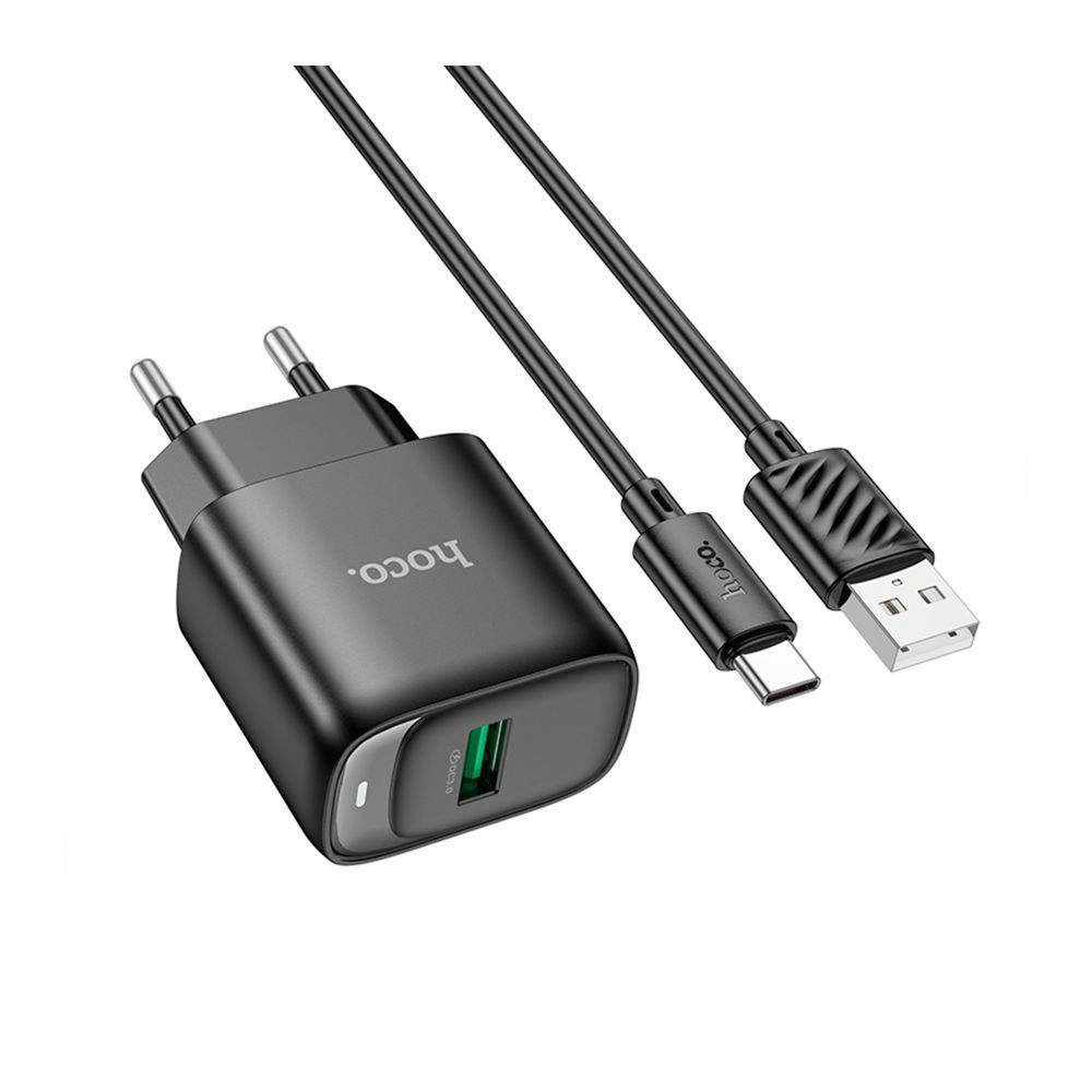 Мережевий Зарядний Пристрій Hoco C140A 1USB QC 18W+USB to Type-C