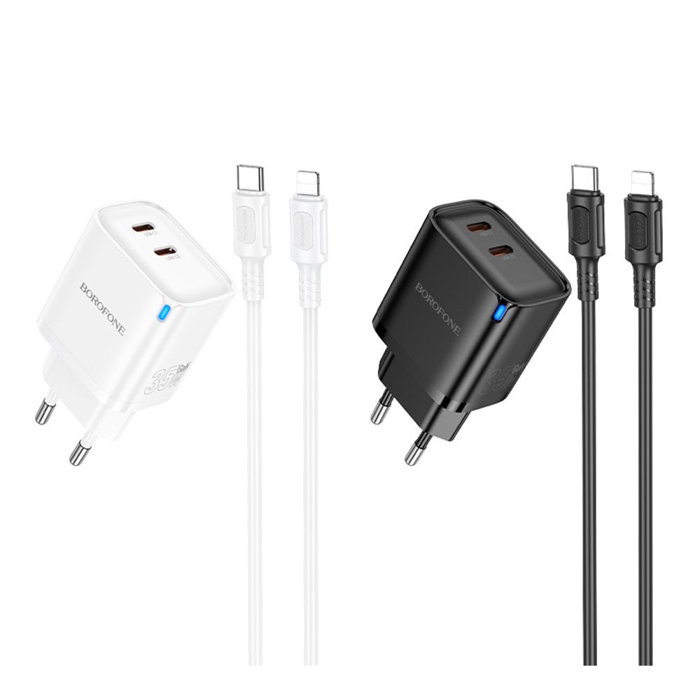 Мережевий Зарядний Пристрій Borofone BA85A 2USB-C PD/QC 35W+Type-C to Lightning